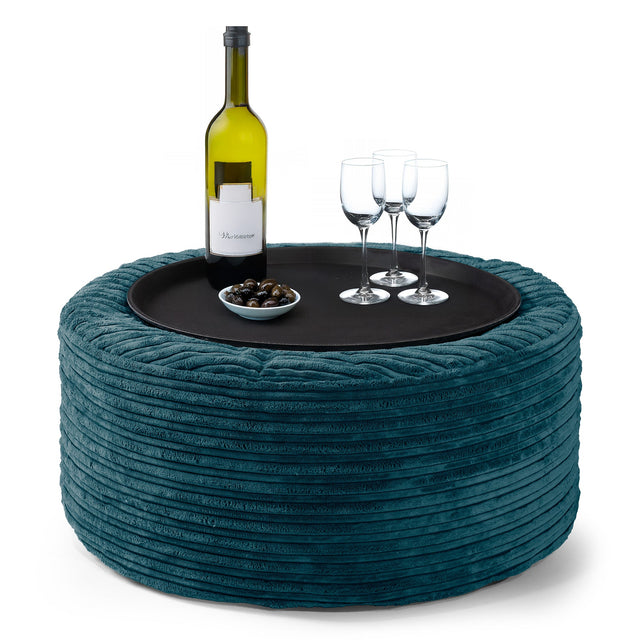 Pouf Ottoman avec Plateau - Bleu Canard 01