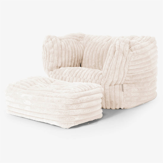 Albert Pouf Fauteuil Design - Velours Côtelé Ultra Pelucheux Crème 02
