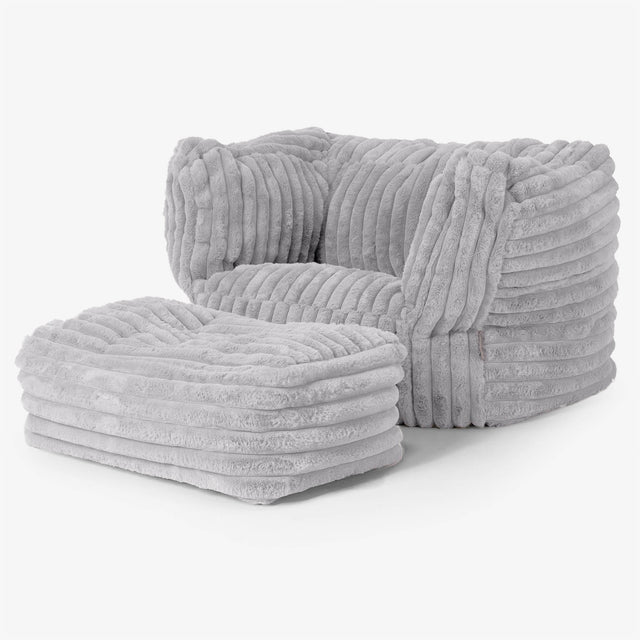 Albert Pouf Fauteuil Design - Velours Côtelé Ultra Pelucheux Gris 02