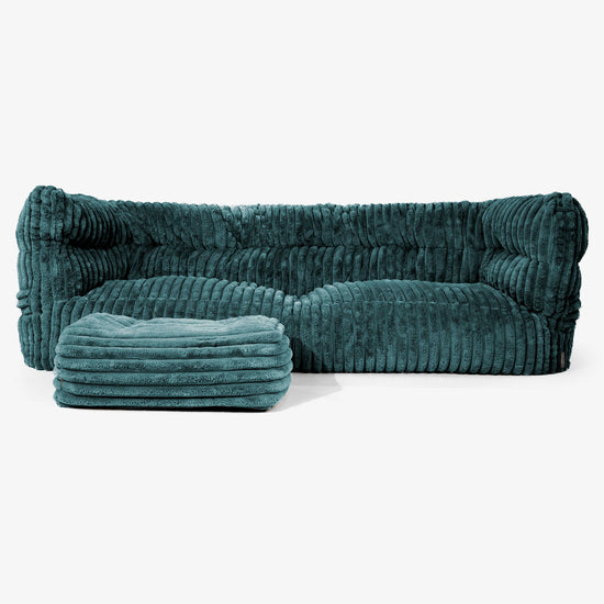 Canapé Pouf Albert 3 places 2.0 - Velours Côtelé Ultra Pelucheux Bleu Canard 02