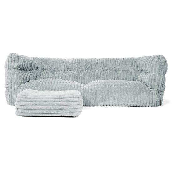 Canapé Pouf Louis 3 places - Velours Côtelé Ultra Pelucheux Bleu Dragé 02