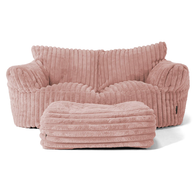 Joséphine Canapé Pouf - Velours Côtelé Ultra Pelucheux Rose Pastel 02