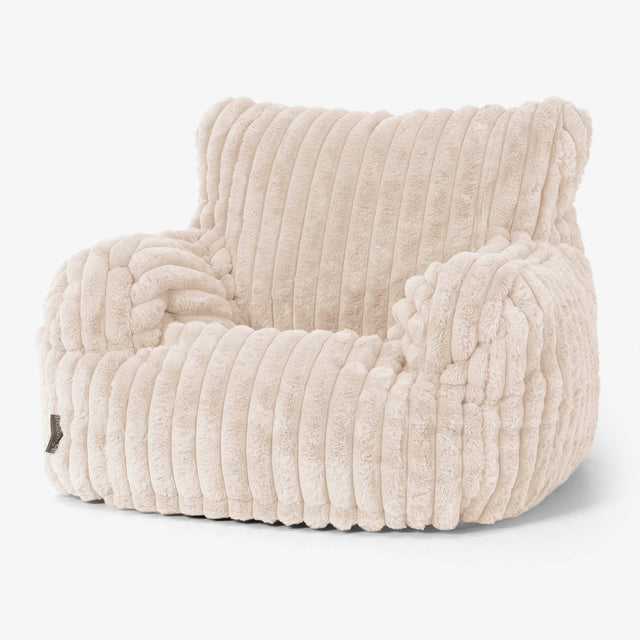 Joséphine Pouf Fauteuil Design - Velours Côtelé Ultra Pelucheux Crème 01