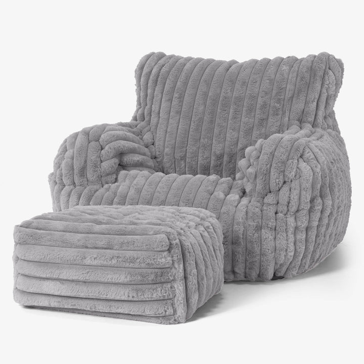 Joséphine Pouf Fauteuil Design - Velours Côtelé Ultra Pelucheux Gris 02