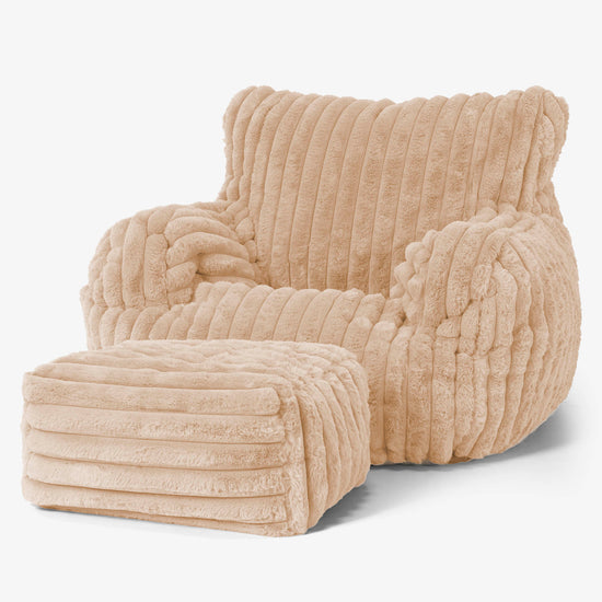 Joséphine Pouf Fauteuil Design - Velours Côtelé Ultra Pelucheux Pêche 02