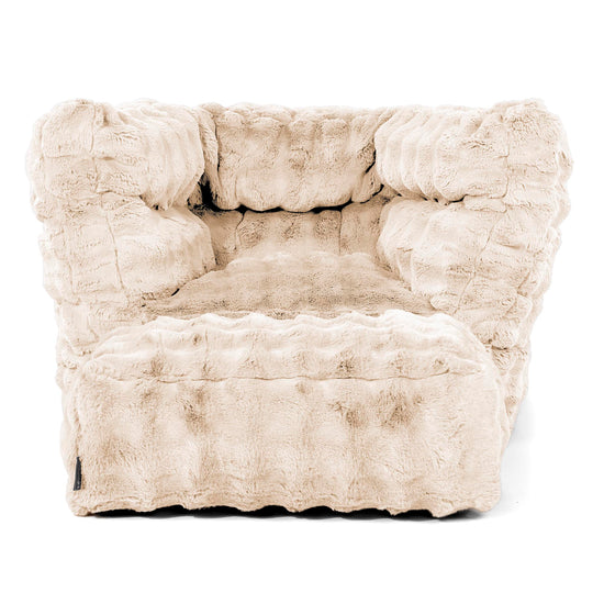 Louis Pouf Fauteuil Design - Fausse Fourrure à Bulles Crème 02