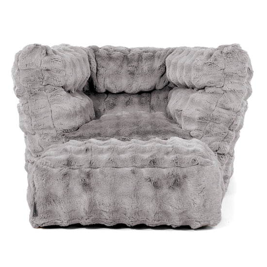 Louis Pouf Fauteuil Design - Fausse Fourrure à Bulles Gris 02
