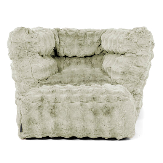Louis Pouf Fauteuil Design - Fausse Fourrure à Bulles Vert Sauge 02