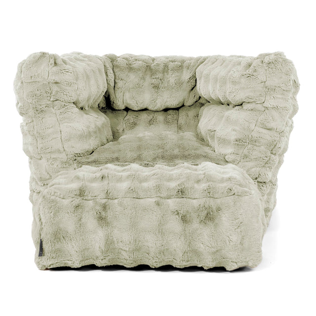 Louis Pouf Fauteuil Design - Fausse Fourrure à Bulles Vert Sauge 02