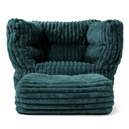 Louis Pouf Fauteuil Design - Velours Côtelé Ultra Pelucheux Bleu Canard 02