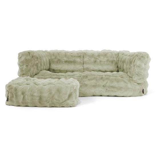 Canapé Pouf Albert 2 places - Fausse Fourrure à Bulles Vert Sauge 02