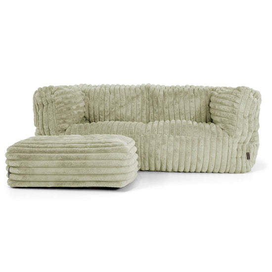 Canapé Pouf Albert 2 places - Velours Côtelé Ultra Pelucheux Vert Sauge 02
