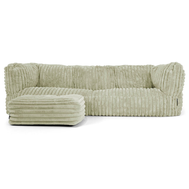 Canapé Pouf Albert 3 places - Velours Côtelé Ultra Pelucheux Vert Sauge 02