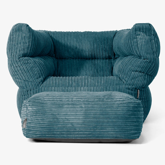 Albert Pouf Fauteuil Design - Côtelé Bleu Canard 02