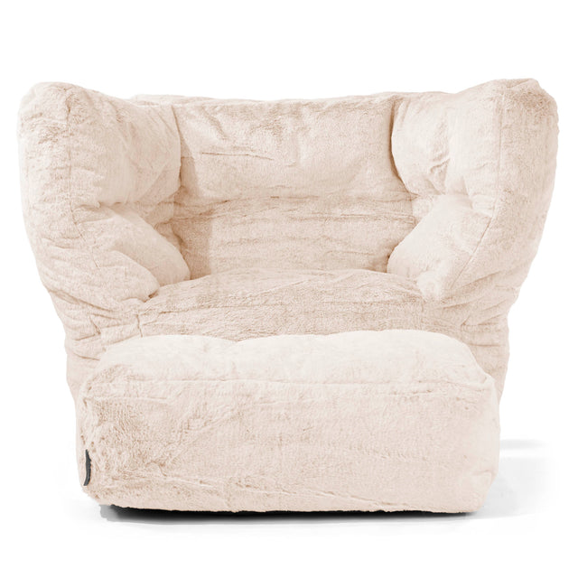 Albert Pouf Fauteuil Design - Fausse Fourrure Lapin Blanc 02