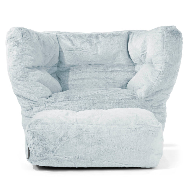 Albert Pouf Fauteuil Design - Fausse Fourrure Lapin Bleu Pastel 02