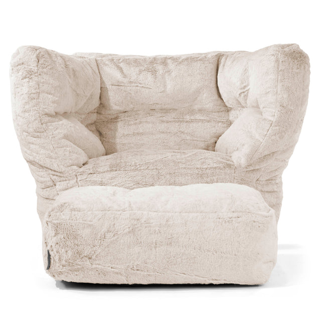 Albert Pouf Fauteuil Design - Fausse Fourrure Lapin Brun Doré 02