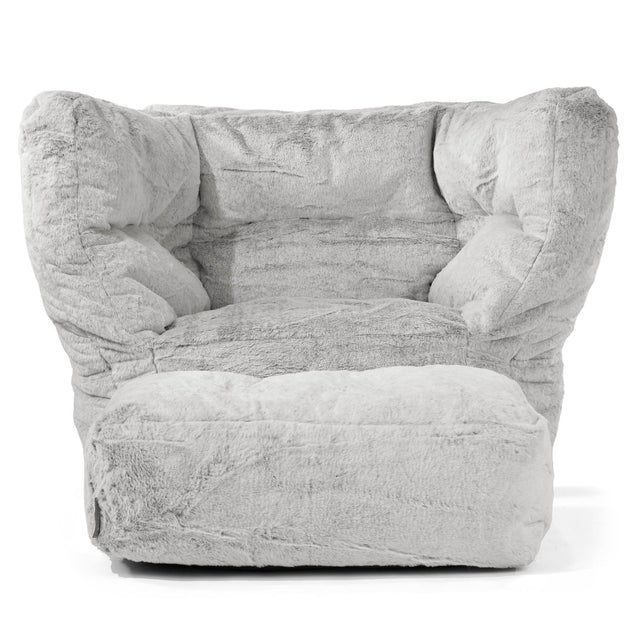 Albert Pouf Fauteuil Design - Fausse Fourrure Lapin Gris clair 02