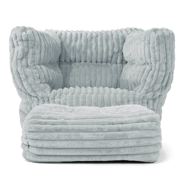 Albert Pouf Fauteuil Design - Velours Côtelé Ultra Pelucheux Bleu Dragé 02