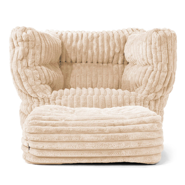 Albert Pouf Fauteuil Design - Velours Côtelé Ultra Pelucheux Crème 02