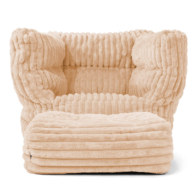 Albert Pouf Fauteuil Design - Velours Côtelé Ultra Pelucheux Pêche 02