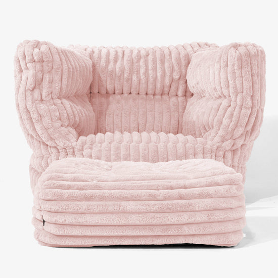 Albert Pouf Fauteuil Design - Velours Côtelé Ultra Pelucheux Rose Pastel 02
