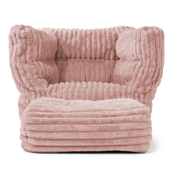 Albert Pouf Fauteuil Design - Velours Côtelé Ultra Pelucheux Rose Pastel 02
