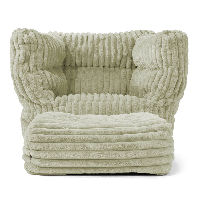 Albert Pouf Fauteuil Design - Velours Côtelé Ultra Pelucheux Vert Sauge 02