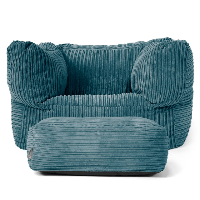 Albert Pouf Fauteuil Design - Côtelé Bleu Canard 02