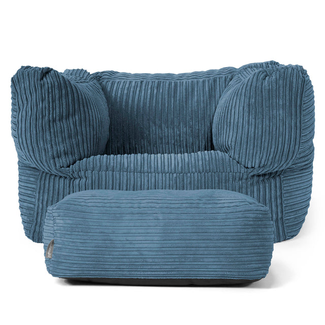 Albert Pouf Fauteuil Design - Côtelé Bleu Marine 02