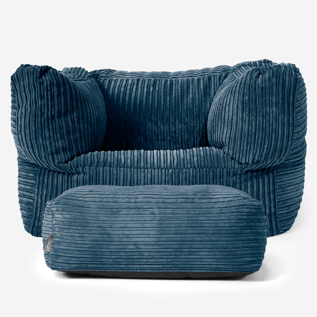 Albert Pouf Fauteuil Design - Côtelé Bleu Marine 02