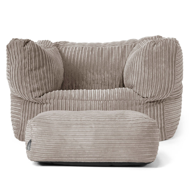 Albert Pouf Fauteuil Design - Côtelé Grège 02