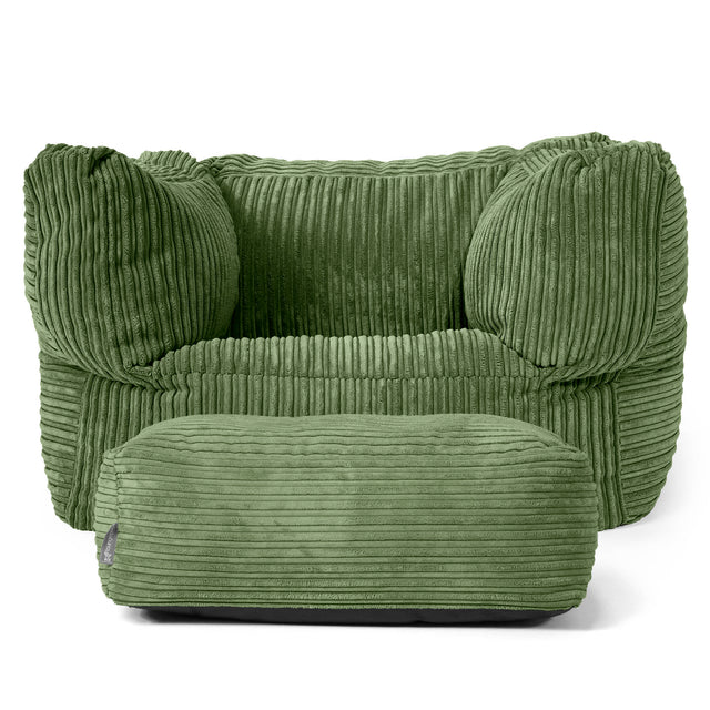 Albert Pouf Fauteuil Design - Côtelé Vert Forêt 02