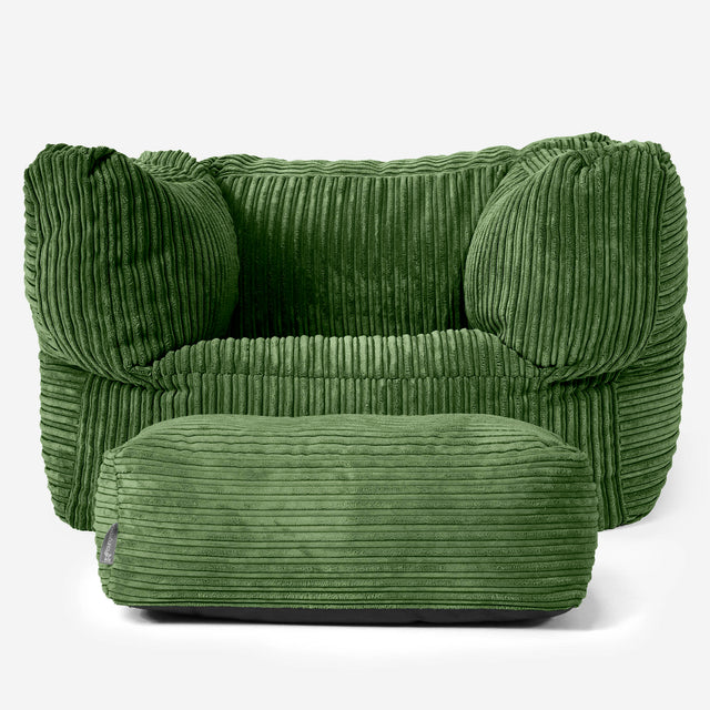 Albert Pouf Fauteuil Design - Côtelé Vert Forêt 02
