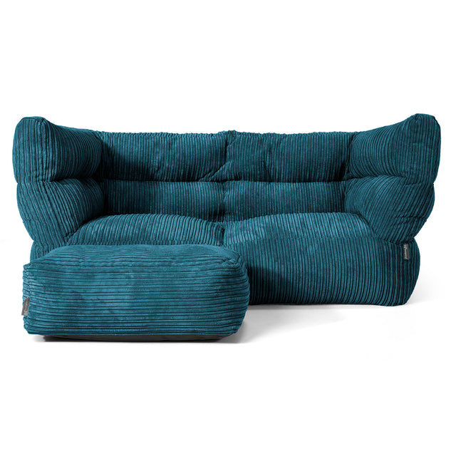 Canapé Pouf Albert 2 places - Côtelé Bleu Canard 02