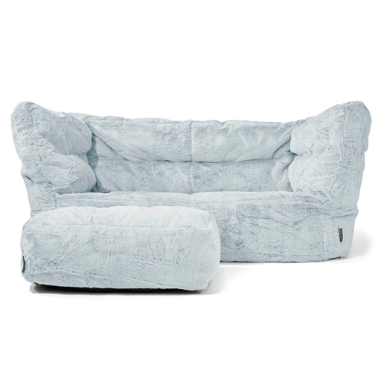 Canapé Pouf Albert 2 places - Fausse Fourrure Lapin Bleu Pastel 02