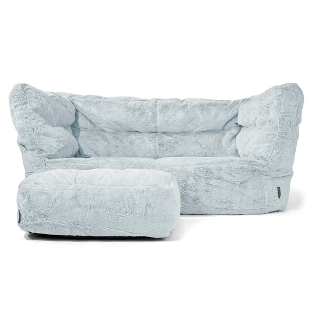 Canapé Pouf Albert 2 places - Fausse Fourrure Lapin Bleu Pastel 02