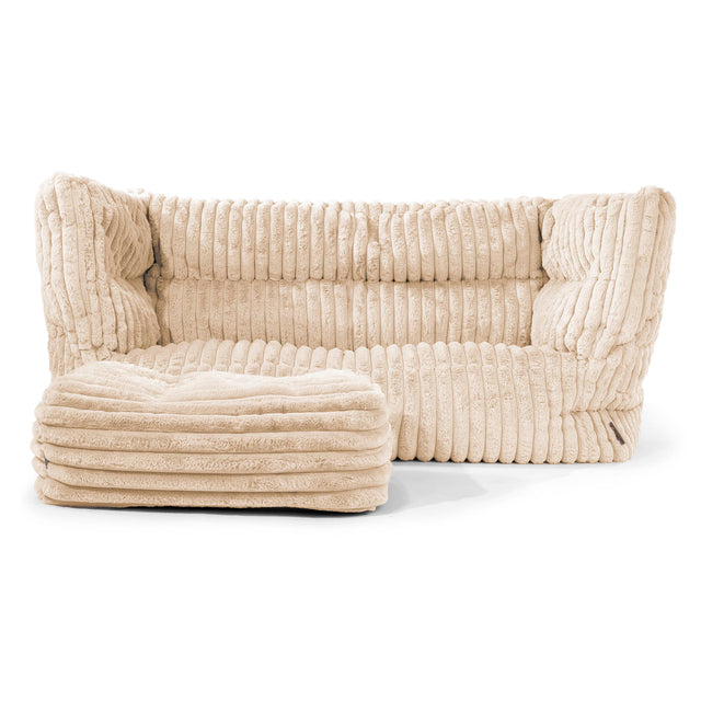 Canapé Pouf Albert 2 places - Velours Côtelé Ultra Pelucheux Crème 02