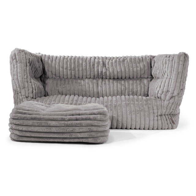 Canapé Pouf Albert 2 places - Velours Côtelé Ultra Pelucheux Gris 02