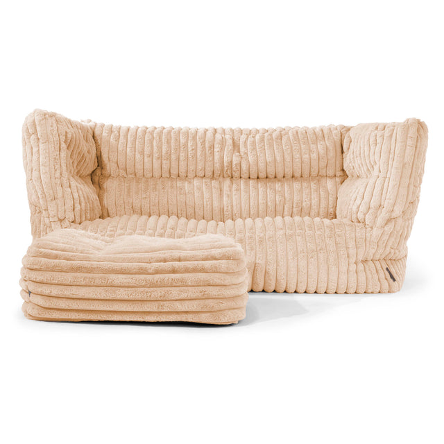 Canapé Pouf Albert 2 places - Velours Côtelé Ultra Pelucheux Pêche 02
