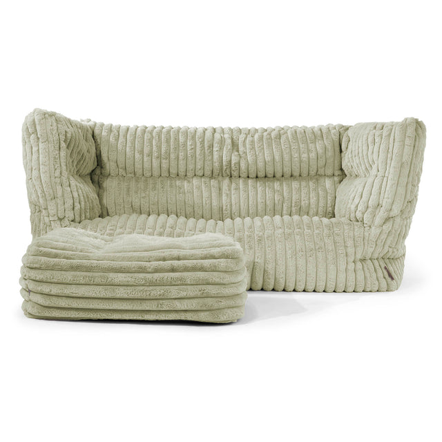 Canapé Pouf Albert 2 places - Velours Côtelé Ultra Pelucheux Vert Sauge 02