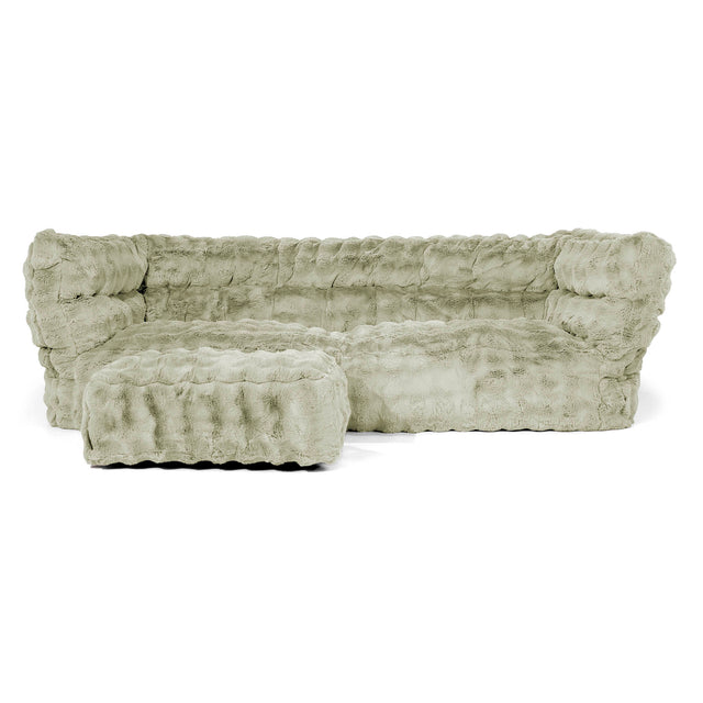 Canapé Pouf Albert 3 places 2.0 - Fausse Fourrure à Bulles Vert Sauge 02