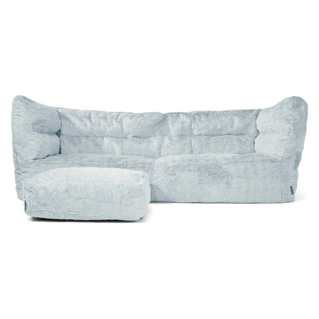 Canapé Pouf Albert 3 places - Fausse Fourrure Lapin Bleu Pastel 02