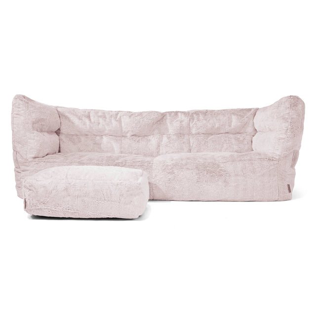Canapé Pouf Albert 3 places - Fausse Fourrure Lapin Rose Pastel 02