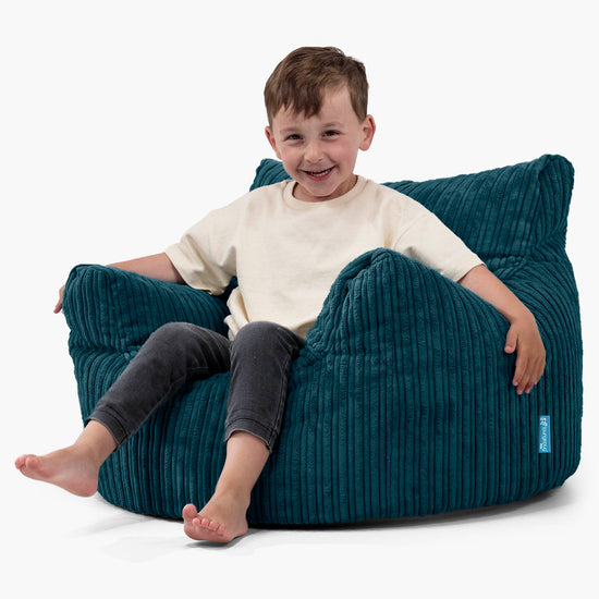 Fauteuil Pouf Enfant 3-8 ans - Côtelé Bleu Canard 02