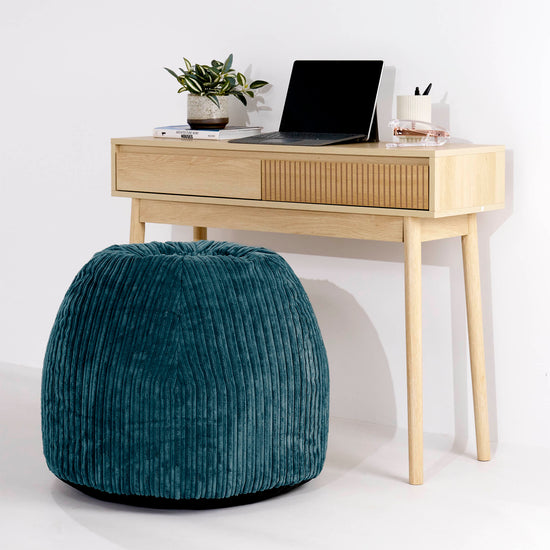 Fauteuil Pouf de Bureau Ergonomique - Côtelé Bleu Canard 02