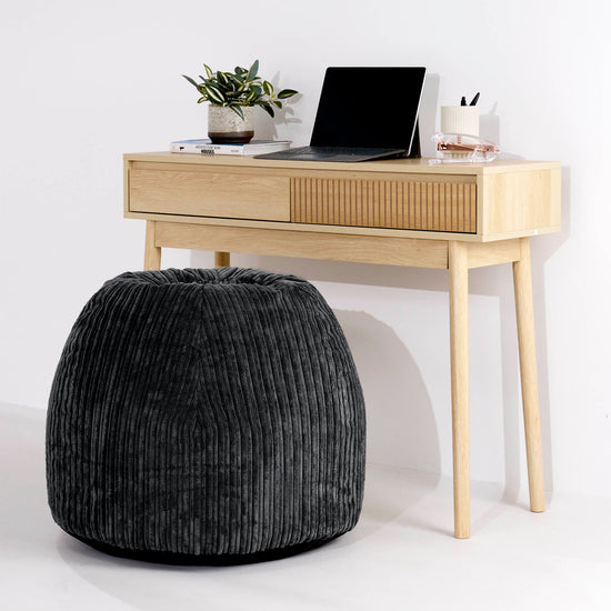 Fauteuil Pouf de Bureau Ergonomique - Côtelé Noir 02
