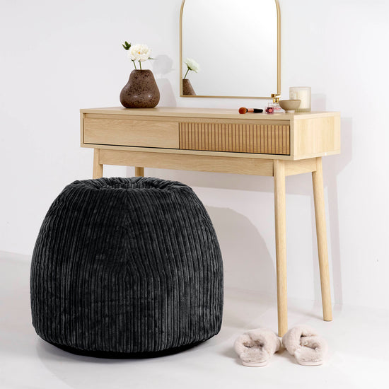 Tabouret Pouf de Coiffeuse - Côtelé Noir 02