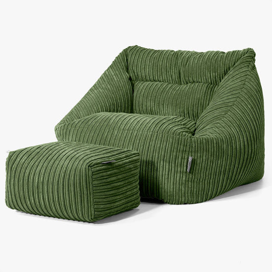 Fauteuil Pouf Maya - Côtelé Vert Forêt 02