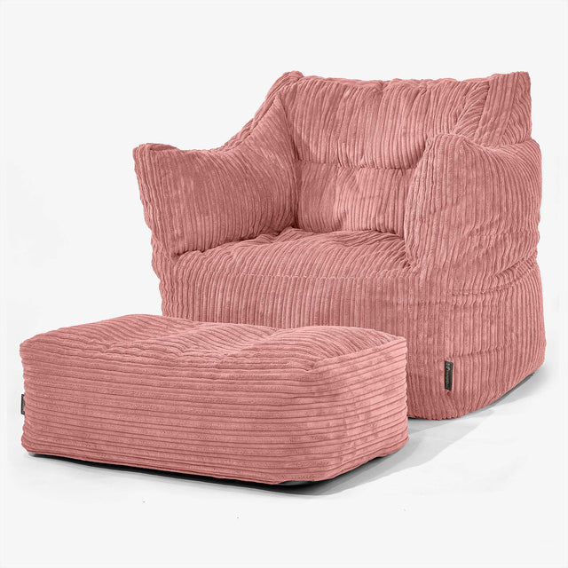 Fauteuil Pouf Victor - Côtelé Pêche 02